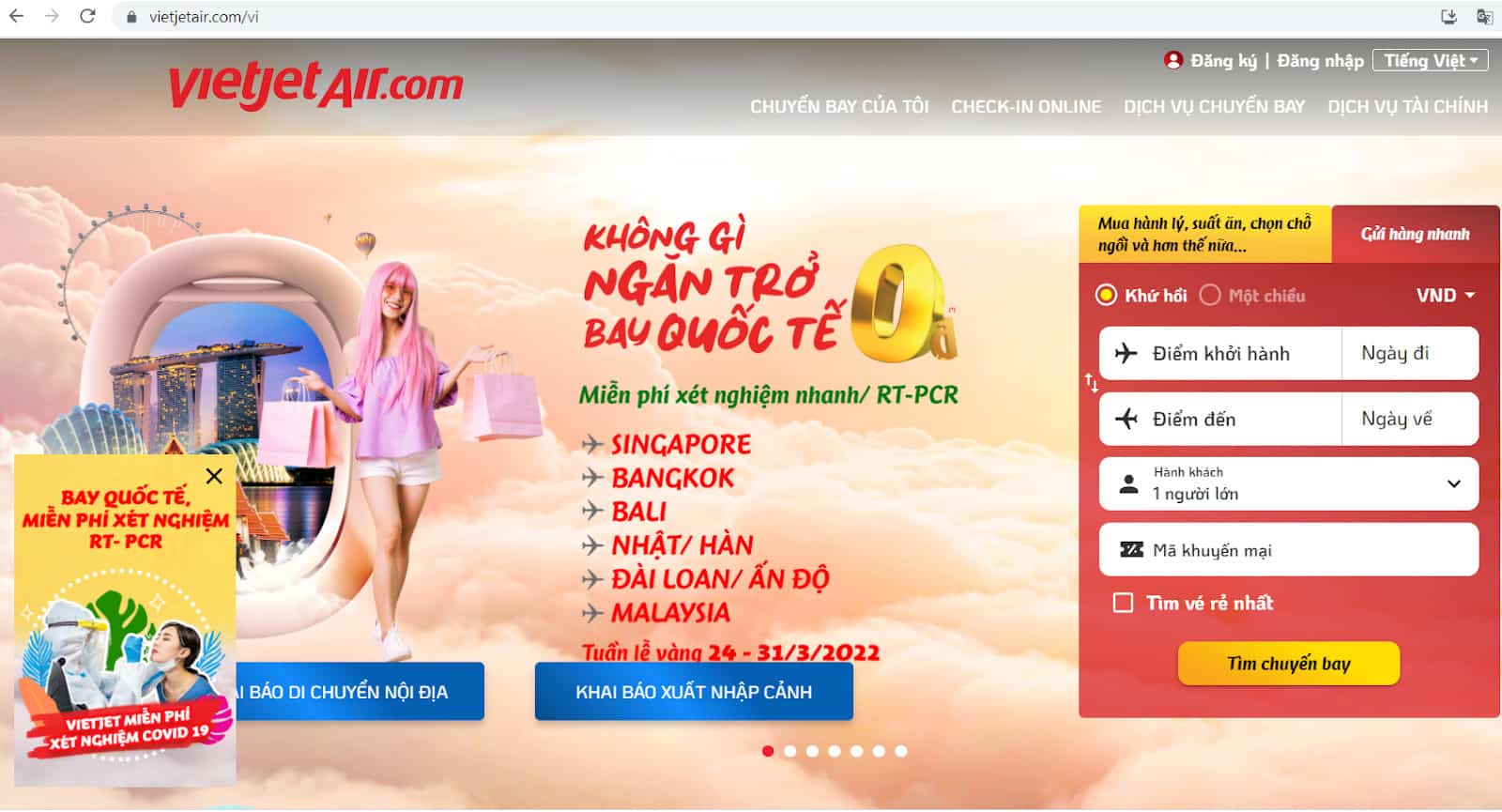 Check in online Vietjet Air - tuy cập website