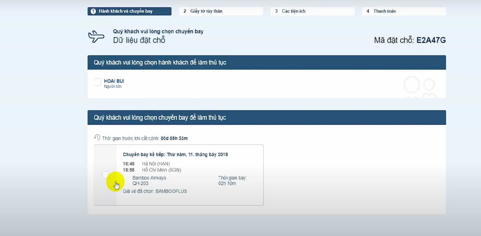 Hướng dẫn check in online Bamboo Airways - Điền thông tin