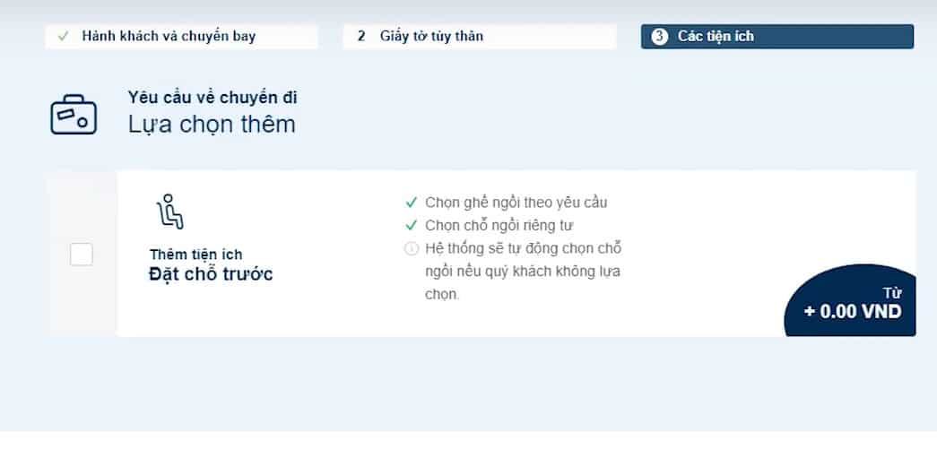 Hướng dẫn check in online Bamboo Airways - Lựa chọn dịch vụ