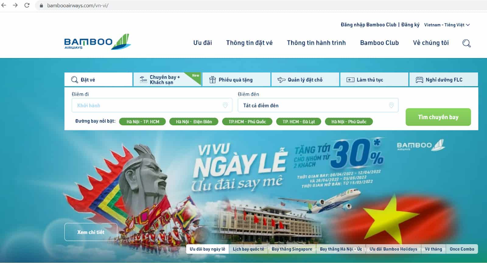 Hướng dẫn hoàn đổi vé Bamboo Airwways - truy cập trang web