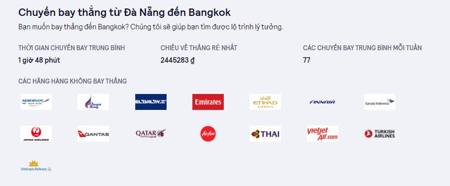Thông tin chuyến bay thẳng từ Đà nẵng đến Bangkok
