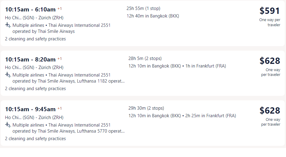 Vé máy bay đi Thuỵ Sĩ - Hãng Thai Airways từ TPHCM