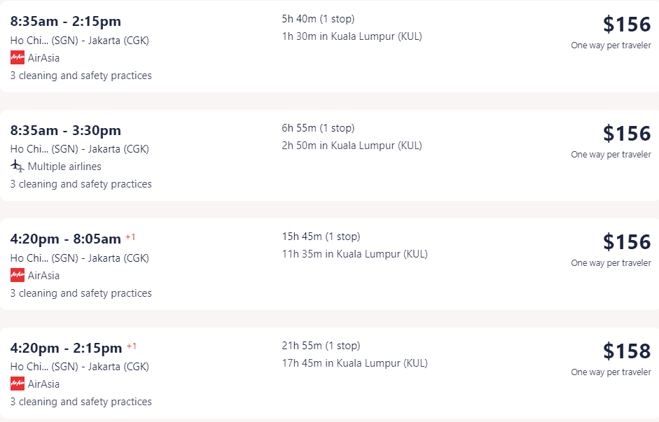 Giá vé máy bay air asia đi Indonesia Jakarta từ Hồ Chí Minh