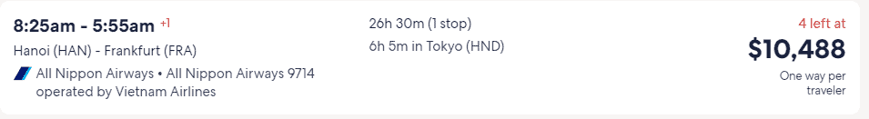 Giá vé máy bay hãng All Nippon Airways đi Frankfurt từ Hà Nội