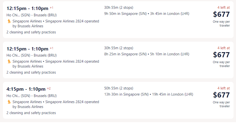 Giá vé máy bay hãng Singapore Airlines từ TPHCM
