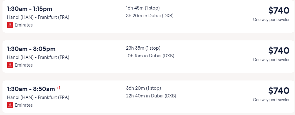 Giá vé máy bay hãng Emirates đi Frankfurt từ Hà Nội