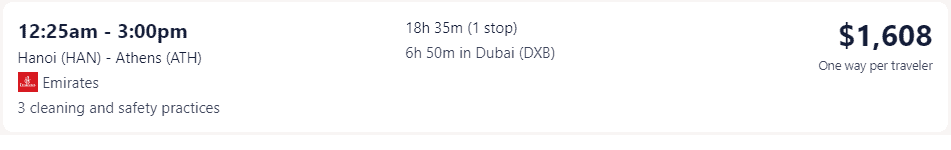 Giá vé máy bay hãng Emirates đi Hy Lạp từ Hà Nội