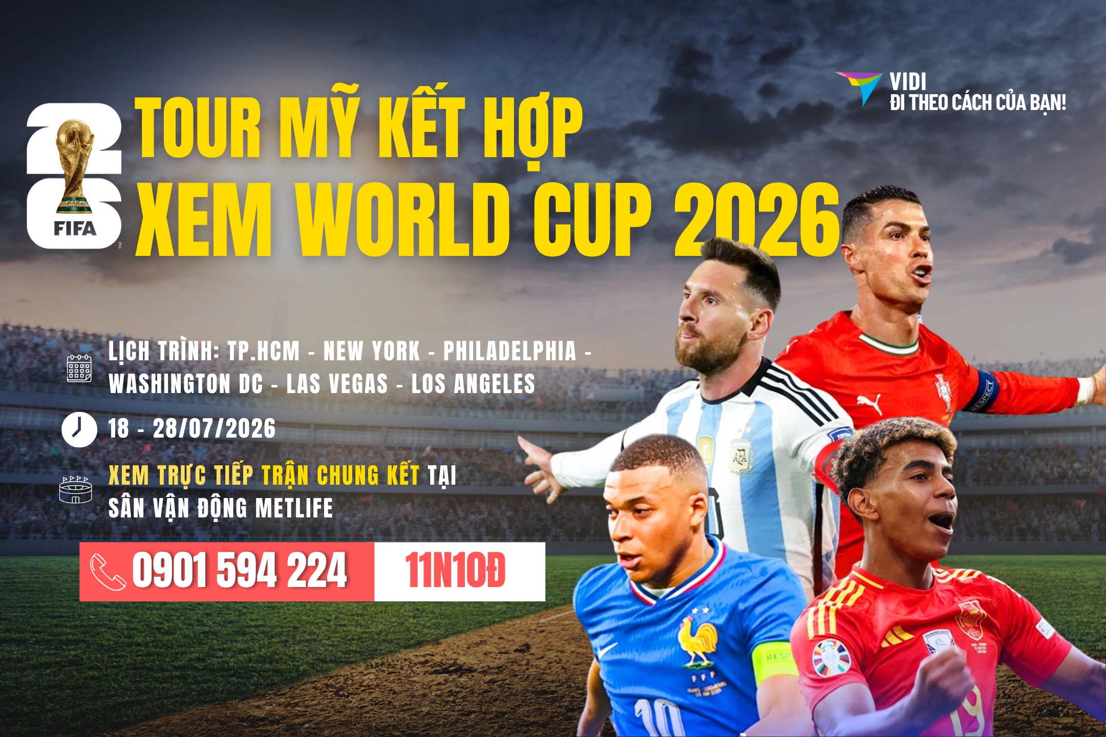 Tour liên tuyến Đông - Tây Mỹ kết hợp xem trận Chung kết World Cup 2026 (11N10Đ)