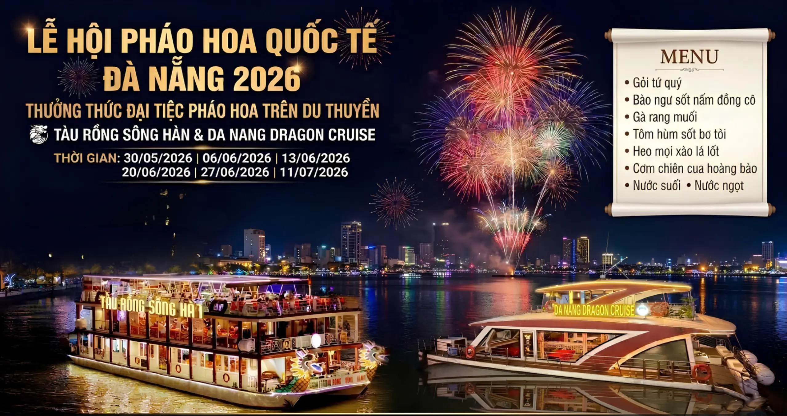 Vé tàu rồng sông Hàn xem pháo hoa quốc tế Đà Nẵng 2026