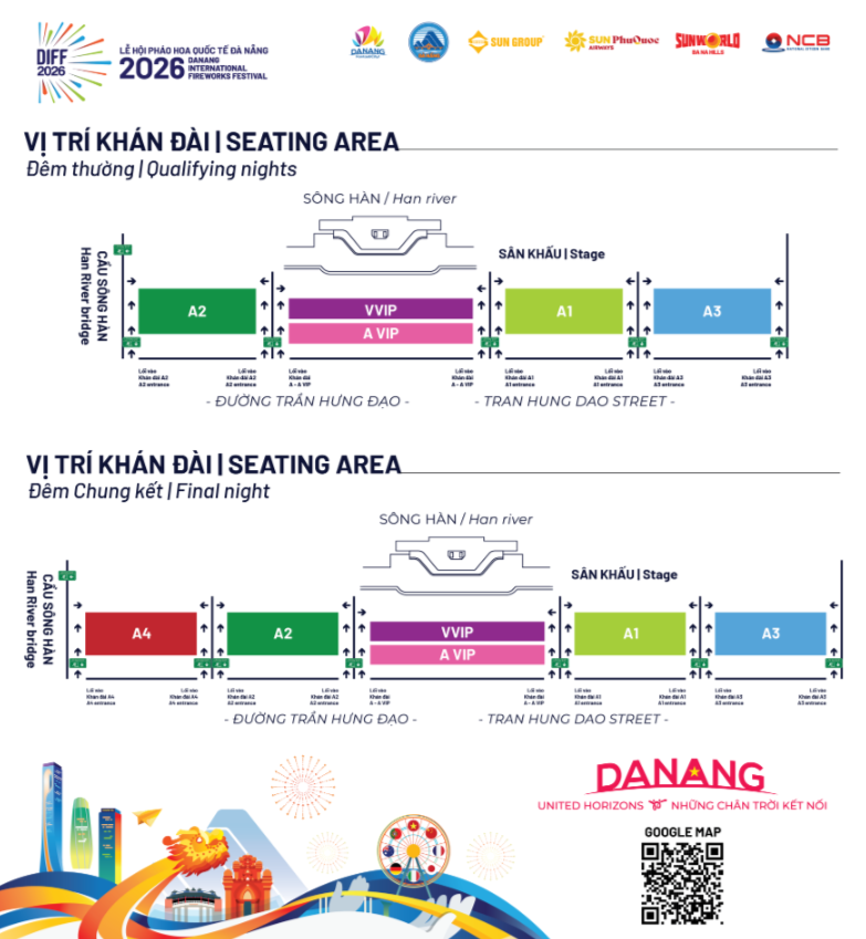 Sơ đồ khán đài xem Pháo hoa DIFF Đà Nẵng 2026